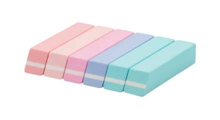 Poster - Pastel rainbow erasers stack isolated on transparent background