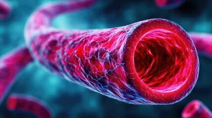 Poster - Cardio risk of sugar intake and plaque formation concept. Detailed illustration of a microscopic blood vessel structure.
