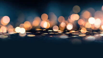 Poster - Soft, shimmering bokeh lights reflecting on a dark surface, creating a dreamy atmosphere