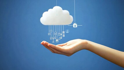 Poster - Hand holding a cloud with data transfer