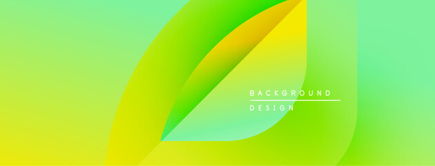 Poster - Abstract gradient background features overlapping leaf shapes. Vivid green, yellow hues create dynamic visual effect. Modern design element.