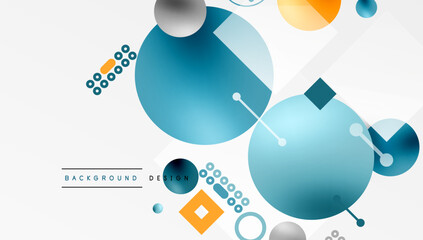 Aufkleber - Abstract geometric shapes, vibrant colors, modern design elements. Circles, squares, lines create dynamic composition. Minimalist aesthetic.