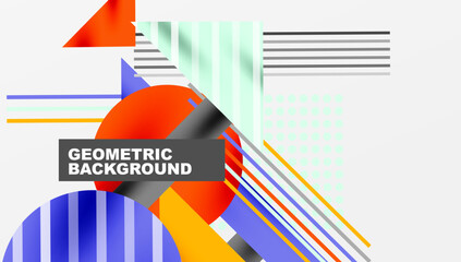 Fototapete - Abstract geometric composition. Vivid colors, shapes overlap creating dynamic visual effect. Modern design elements present.