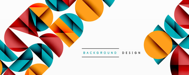 Poster - Abstract geometric shapes, vibrant colors, modern design. Background features layered polygons, circles, clean aesthetic.