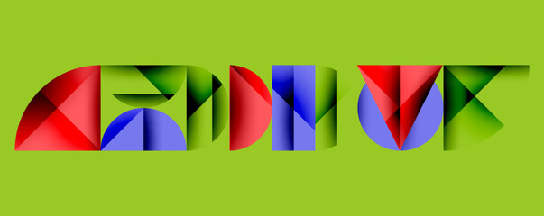 Aufkleber - Abstract colorful shapes form letters. Green background provides contrast. Modern design, vibrant hues, geometric patterns present.