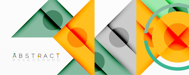 Aufkleber - Geometric shapes overlap, creating modern abstract design. Orange, gray, green hues dominate composition. Minimalist aesthetic.