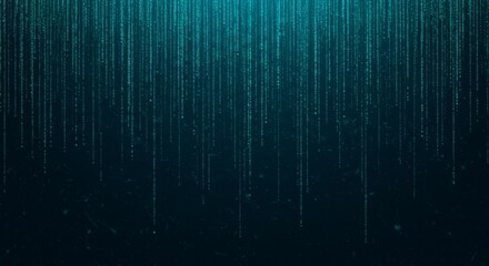 Poster - Abstract Digital Rain Falling on Dark Background in Teal Hue