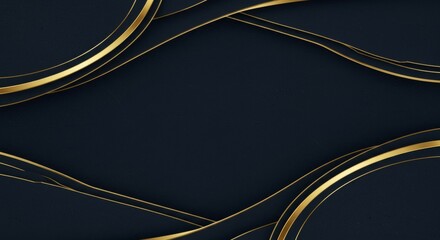 Poster - Abstract Navy Background with Wavy Golden Lines Design
