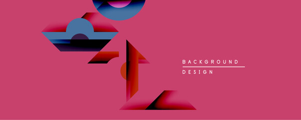Fototapete - Abstract geometric shapes overlap on vibrant pink background. Gradient colors create dynamic visual effect. Minimalist design suitable for modern applications.
