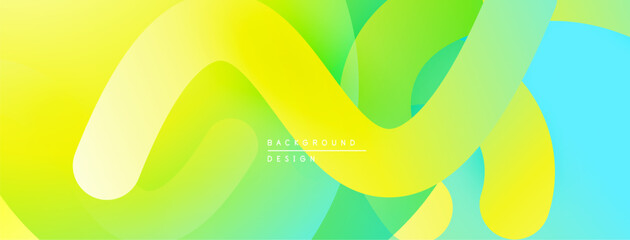 Poster - Abstract fluid shapes, vibrant colors blend. Yellow, green, turquoise create dynamic visual flow. Modern design element.