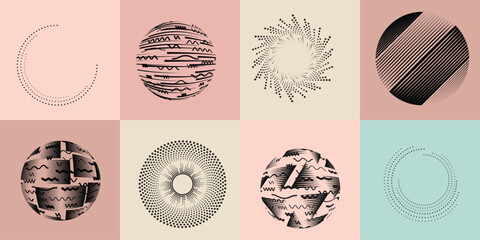 Fototapete - Lines and dots in Circle Form .Rotate rounded shape Vector Illustration .Rotating dots form a circle .Rotating design element . Various lines forming round shape . Abstract Geometric line art .

