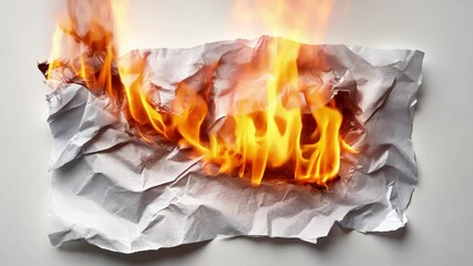 Poster - Paper engulfed in flames showcasing intense fire details, Paper caught in a blaze, with fiery details highlighted against white
