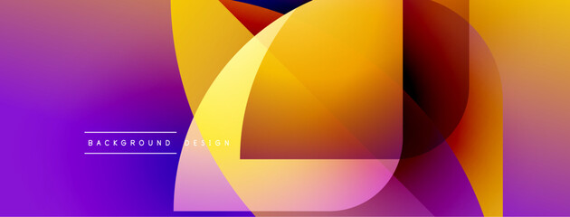 Poster - Abstract colorful shapes overlap creating dynamic gradient background. Purple, orange, yellow hues dominate composition. Modern design element.