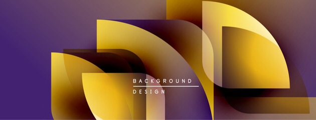 Poster - Abstract geometric shapes overlap, creating dynamic golden, purple gradients. Modern design element for backgrounds, presentations.