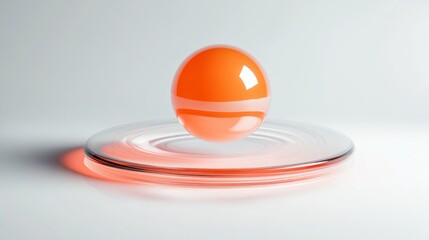 Poster - Abstract still life with an orange sphere hovering above a clear glass surface