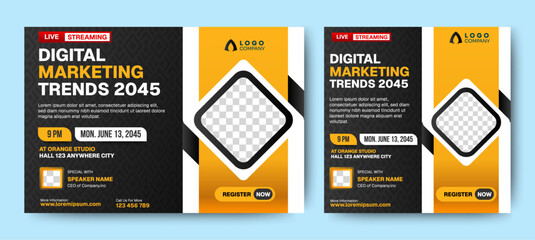 Fototapete - Digital marketing live webinar and corporate social media post template