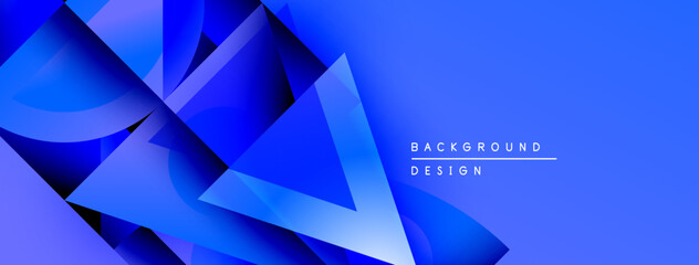 Poster - Abstract blue geometric shapes create dynamic background. Gradient shades offer modern visual appeal. Text reads background design.