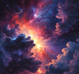 Wall Mural - Illustration of nebula with stars and galaxy.