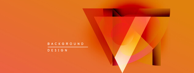Aufkleber - Abstract geometric design features layered orange shapes forming letter V. Modern background with gradient effect, simple text elements present.