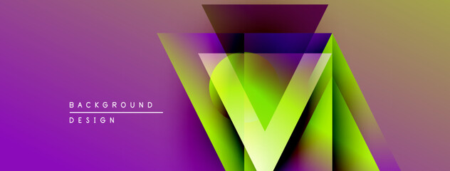 Poster - Vibrant geometric design. Purple, green, yellow gradients create modern abstract backdrop. Minimal text labels background, design elements.
