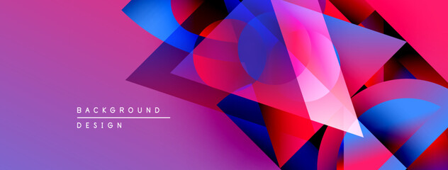 Poster - Abstract geometric shapes overlap, creating vibrant purple, blue, pink gradients. Modern design element for backgrounds, presentations.