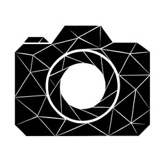 Poster - An artistic monochrome camera design featuring geometric details and an open lens, perfect for creative projects or design concepts.