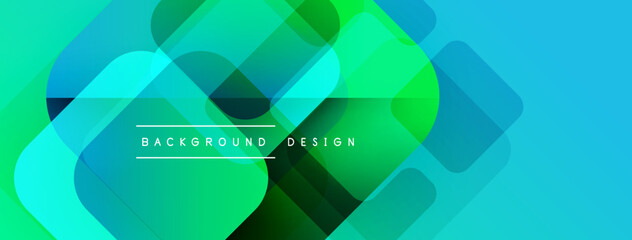 Poster - Abstract geometric background. Overlapping squares create vibrant green, blue gradients. Modern design element for digital projects.
