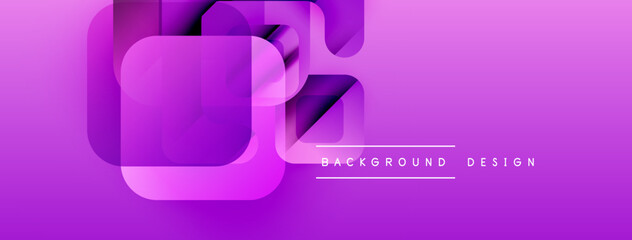 Poster - Abstract purple layers create dynamic background. Modern design features rounded squares, gradients, text elements. Simple, elegant composition.