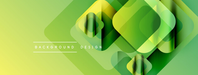 Aufkleber - Abstract geometric design. Overlapping squares create layered effect. Gradient shades of green, yellow present modern aesthetic.