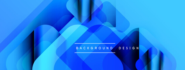 Poster - Abstract blue layers create dynamic flowing shapes. Modern design features gradients, curves, text overlay. Visually appealing background.