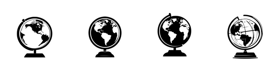 Poster - Various globe silhouette pictograms representing different perspectives and orientations of Earth in a simple, minimalist style