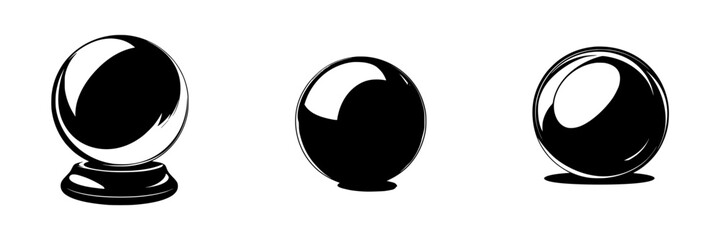 Poster - Silhouette pictogram set of crystal balls in various shapes and sizes for decorative and illustrative use