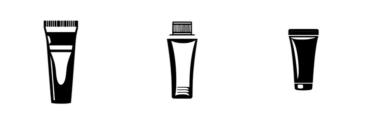 Poster - Silhouette pictograms of various cosmetic tubes for beauty and skincare applications