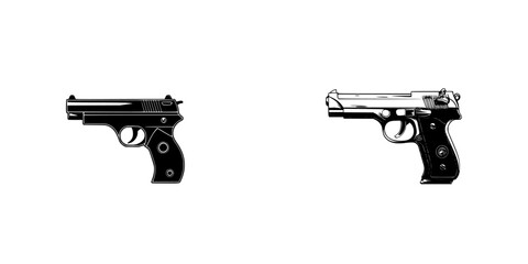 Poster - Silhouette pictograms of two handguns displayed side by side for clear identification and illustration