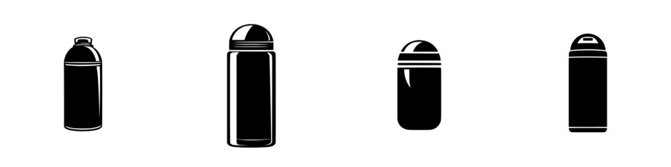 Poster - Silhouette pictograms of diverse bottle designs for various uses and activities in a minimalist style