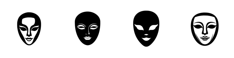 Poster - Silhouette pictograms of diverse facial features illustrating various expressions and styles in a minimalist design