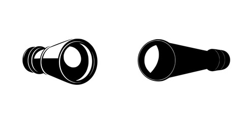 Poster - Silhouette pictogram set of isolated binocular designs in vector format highlighting outdoor activities and exploration themes