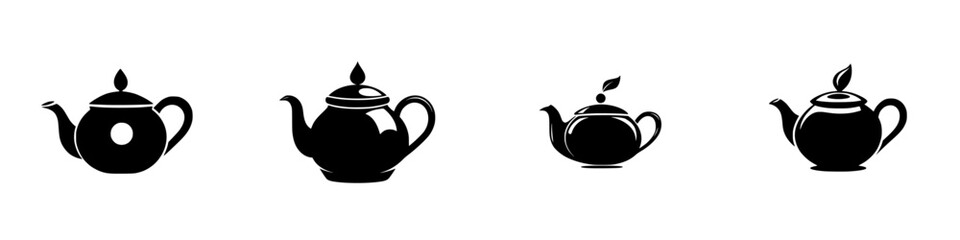 Poster - Silhouette pictograms of various teapots in a minimalist design for creative and educational projects