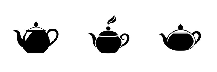 Poster - Silhouette pictograms of teapots in various designs showcasing different styles and features