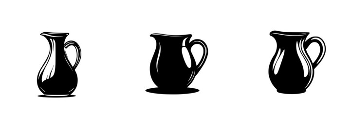 Poster - Collection of silhouetted pictograms showcasing various pitcher designs for culinary use and decorative purposes