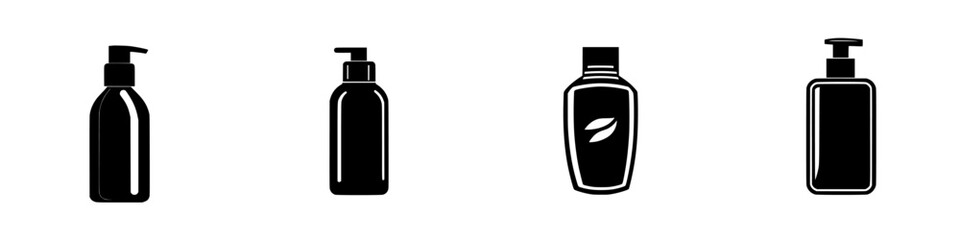 Poster - Silhouette pictogram icons set representing various types of cosmetic and personal care products in a minimalist design
