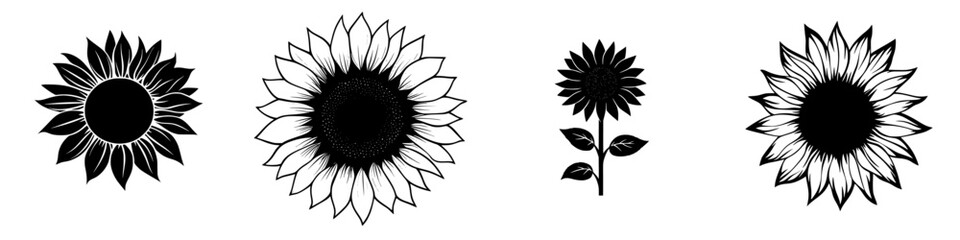 Poster - Silhouette pictograms of sunflowers and floral designs suitable for various graphic design applications