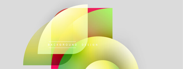 Poster - Abstract shapes overlap, creating vibrant gradients. Yellow, green, red hues blend smoothly on light gray backdrop. Modern design element.