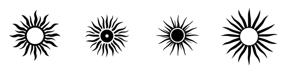Poster - Silhouette pictograms of suns with varying styles and designs for creative projects and artistic expressions