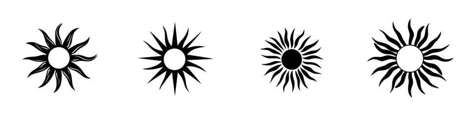 Poster - Various sun silhouette pictograms showcasing unique designs and styles for creative and artistic applications