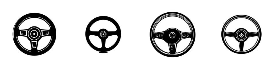Poster - Silhouette pictogram set of various steering wheels suitable for automotive design projects