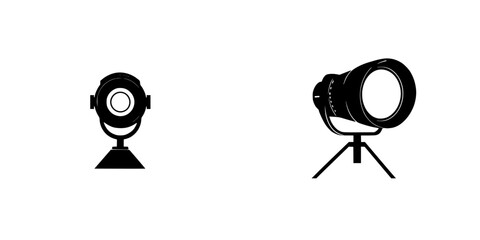 Poster - Silhouette pictogram icons representing a lighthouse and a spotlight on a white background create a visually striking design