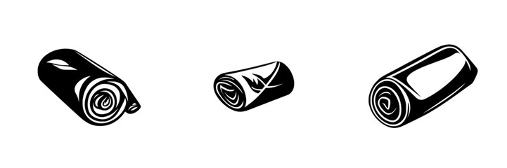 Poster - Silhouette pictogram set featuring rolled items isolated on white background for design and illustration purposes
