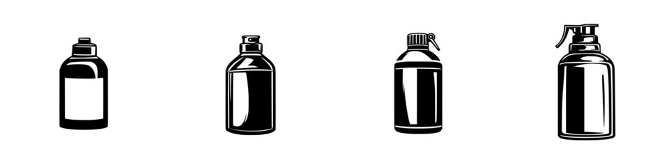 Poster - Collection of silhouette pictograms representing various bottle shapes for design and graphic applications