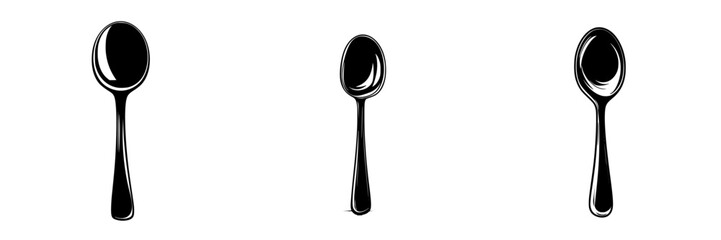Poster - Silhouette pictogram icons set featuring various spoon designs for culinary and artistic uses